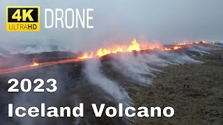 2023 Fagradalsfjall fissure eruption is 3 times longer than a year ago Seen from drone 4K [upl. by Atyekram874]