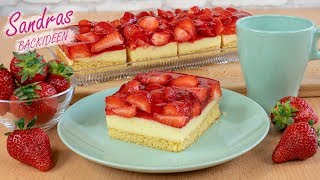 Erdbeerschnitten mit PuddingSchmandCreme 🍓🍓🍓  fruchtig frisch in den Sommer  Strawberry Cake [upl. by Balling213]