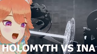 Kiara reacts to and dubs over quotHoloMyth vs Inaquot Fan Animation [upl. by Aikehs]