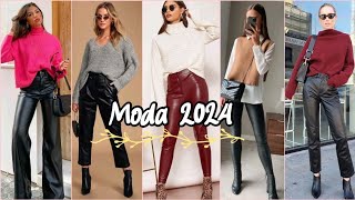 Moda 2024 Looks Con Pantalones de Cuero Ropa en tendencia  Ideas para combinar pantalones de piel [upl. by Hael]