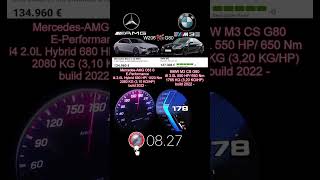 BMW M3 CS G80 550 HP vs Mercedes AMG C63s EPerformance W206 680 HP acceleration [upl. by Arraik657]