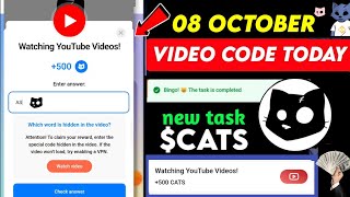 8 October Cats Youtube Video Code  Watching YouTube Videos Cats Answer Code  cats new code task [upl. by Arly]