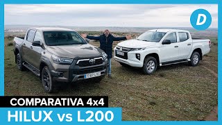 Comparativa 4x4 ¡al limite Toyota Hilux 2022 vs Mitsubishi L200 tritón en español  Diariomotor [upl. by Aramit]