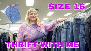 Trying on Jeans at the Thrift Store 😬Thrifting Size 16 Plus Size Jeans [upl. by Mharba]