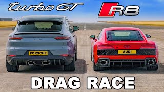 Porsche Cayenne Turbo GT v Audi R8 DRAG RACE [upl. by Zampardi]