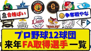 【来季FA】プロ野球12球団 来年FA取得選手一覧【最新・反応集】プロ野球【なんJ・2ch・5ch】 [upl. by Powe536]