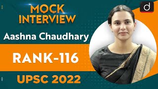 Aashna Chaudhary Rank 116  UPSC CSE 2022  English Medium  Mock Interview  Drishti IAS English [upl. by Llerral]