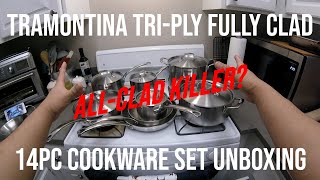 AllClad Killer Tramontina TriPly Fully Clad Unboxing and First Impressions – Cooking With Denney [upl. by Schweitzer]