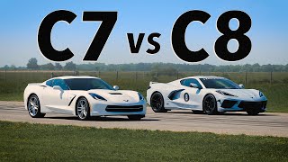 C8 Corvette vs C7 Corvette  Drag amp Roll Race Comparison [upl. by Yekcim27]