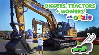 Biggest Digger Show Ever  Learn About All Types of Diggers Tractors and Lawn Mowers with Ozzie [upl. by Meter]