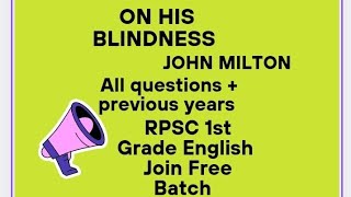 On His Blindness by John Milton RPSC 1st Grade Paper 2 All Questions [upl. by Nylcoj]