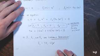 Linearly Independent Functions Examples Wronskian [upl. by Oniskey]