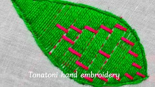 bordados a mano paso a pasoromanian stitch embroidery como bordar hojas grandes [upl. by Nettle471]