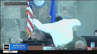 3time felon jumps over podium and attacks judge in courtroom [upl. by Annayd]