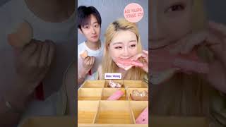 Thử thách ăn toàn kem màu hồng shortvideo mukbang food trending review haihuoc [upl. by Ainaj949]