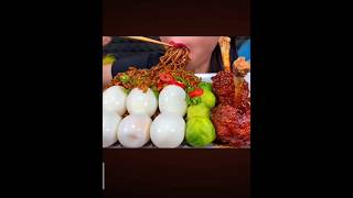 Black bean noodles with boiled egg and chicken lollipop mukbang indiafoodeatingshow eatingshow [upl. by Druci]