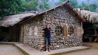 PRIMITIVE SKILLS Forging hinges Install Window  BUILDING STONE HOUSE in the mountain [upl. by Mchugh564]