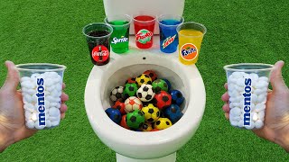 Football VS Mentos and Popular Sodas  Coca Cola Fanta Sprite Fruko and Mentos in the toilet [upl. by Eiznekcam936]