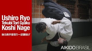 AIKIDO Technique  Ushiro Ryo Tekubi Tori Gyaku Koshi Nage 後ろ両手首取り逆腰投げ [upl. by Hinda]