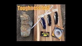 Toughness Test K390 vs Cruwear vs S110V [upl. by Euphemiah]