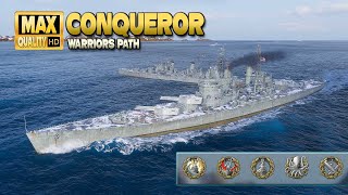 Battleship Conqueror on map Warrior´s Path  World of Warships [upl. by Nertie]