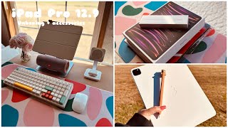 IPAD PRO 129” M2 UNBOXING 2023 🤍🌿APPLE PENCIL 2  ACCESSORIES  ASMRSILENT VLOG [upl. by Aikram840]