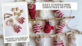 Crochet Advent Calendar  Mini Striped Crochet Mitten Tutorial [upl. by Adekram]