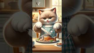 Kitty learns to cook grilled fish aianimals cartoon aicat funny cat cutecat [upl. by Aziram920]