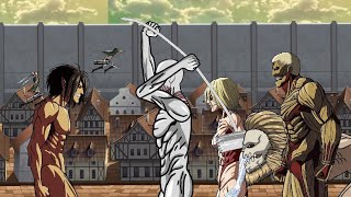 Eren Levi Mikasa Armin vs Armored Titan Female Titan Jaw Warhammer  Attack on Titan [upl. by Ardnekal707]