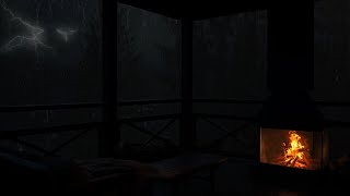 🌧️ Cozy Balcony in the Storm⚡A Great Way to Fall Asleep Listening to the Rain and Crackling Fire🔥 [upl. by Nodarse]