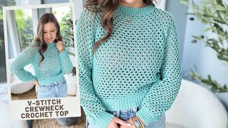 VStitch Crewneck Crochet Top  TopDown Seamless Crochet Light Summer Top [upl. by Atimad]