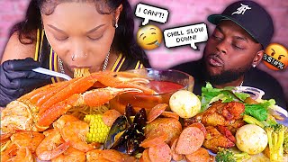 EATING TOO FAST PRANK ON HUSBAND  PASTA amp SEAFOOD BOIL MUKBANG 먹방  QUEEN BEAST [upl. by Buckden]