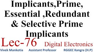 Prime  Essential Redundant amp Selective Prime Implicant Lec76 [upl. by Yllaw]