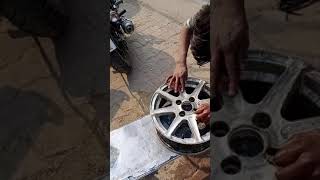 Alloy wheel painting process  Colour change  Gloss black [upl. by Aidyl]