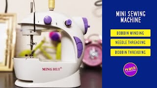 Mini sewing machine bobbin threading needle threading and bobbin winding  Mini Sewing Machine Demo [upl. by Ennej]