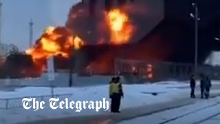 Ukrainian drone attack causes huge fire at Russian oil depot [upl. by Demeyer]