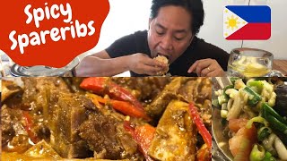 KAING PINOY SPICY AND SWEET SPARERIBS quotMUKBANGquot Filipino Food [upl. by Idolah]