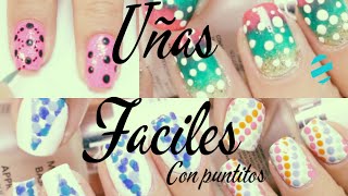 5 Diseños de Uñas fáciles con puntitos  3 [upl. by Ardine]