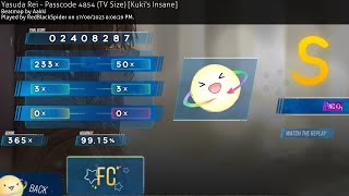 osu  Yasuda Rei  Passcode 4854 Kukis Insane  Aakki  492☆  FC  NC  3x100  157pp [upl. by Nylevol]