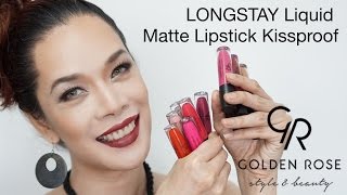 GR Golden Rose Longstay Liquid Matte Lipstick Kissproof  Lipstick Swatches in 1 minute [upl. by Maillw690]