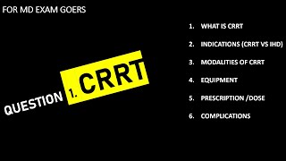 CRRT  CONTINOUS RENAL REPLACEMENT THERAPY  FOR MD FINAL EXAMS [upl. by Arbma624]