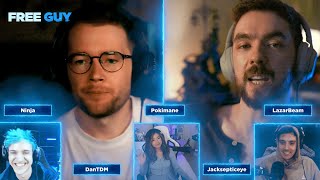 Free Guy  Gamers React with Jacksepticeye DanTDM Ninja Pokimane and Lazarbeam [upl. by Llehsram410]