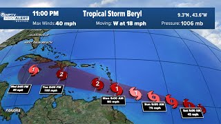 Tropical Storm Beryl forms in Atlantic with 40 mph winds [upl. by Aidin]