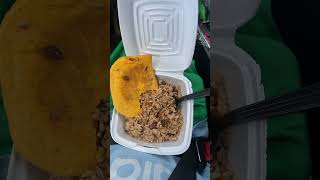 Spice of life Jamaican restaurant Beef Patty with beans rice with oxtail gravy viralvideo food [upl. by Atinnod]