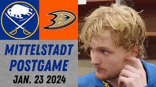 Casey Mittelstadt Postgame Interview vs Anaheim Ducks 1232024 [upl. by Laniger158]