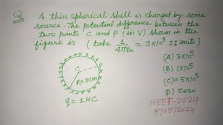 A thin spherical shell is charged by some source The potential difference  neet 2024 physics [upl. by Stich]