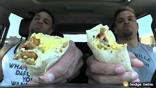 Eating Taco Bell Breakfast Burritos hodgetwins [upl. by Einhorn874]