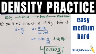 Density Practice Problems  4 Examples  Easy Medium Hard and Density as a Conversion Factor [upl. by Yeknarf]