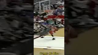 Michael Jordan Hangs On The Rim After Dunking It On Clyde Drexler [upl. by Adigun100]