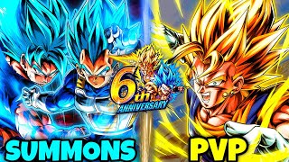 6TH ANNIVERSARY GOGETA BLUE AND SUPER VEGITO SUMMONS  QUICK PVP MATCHES  Dragon Ball Legends [upl. by Havot]